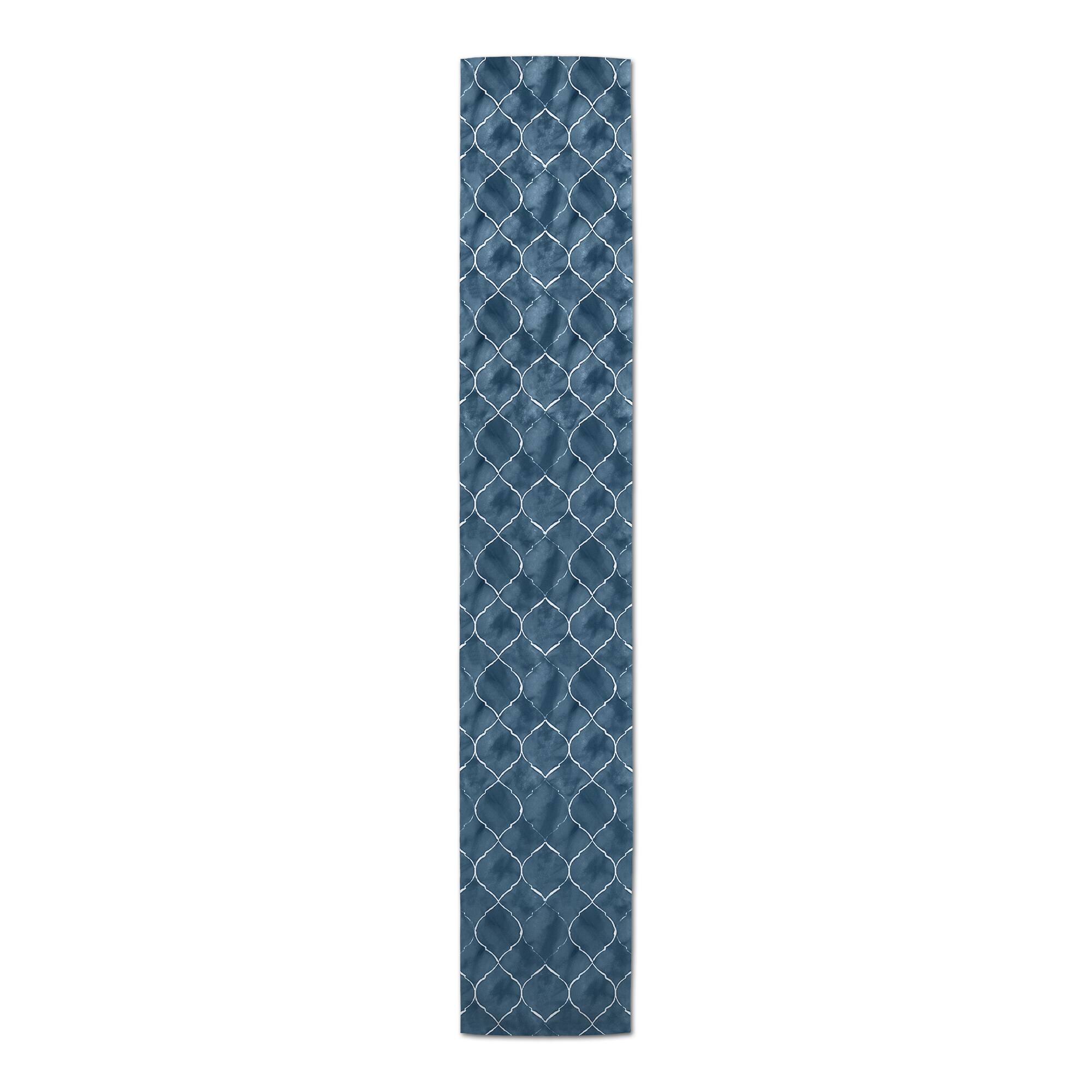 90" Blue Ogee Pattern Cotton Twill Runner